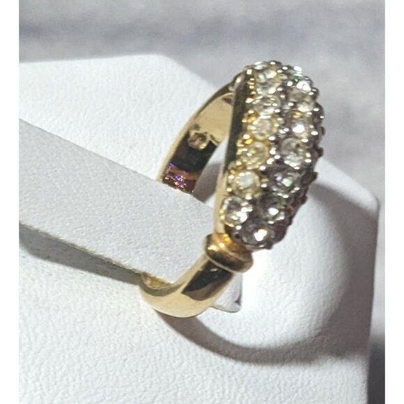 Elegant Glam Triple Crystal Layer Gold Tone Ring Size 5 - Picture 2 of 11